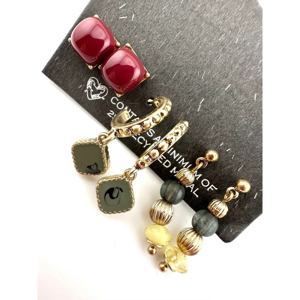 The Sak Earrings‎ 3 Pairs of Stud & Dangle Gold Tone Recycled Metals NWT